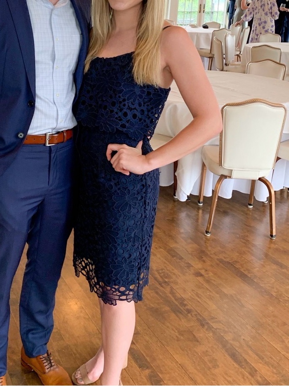 Nanette Lepore Navy Crochet Lace Spaghetti Strap Dress